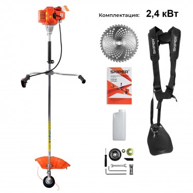 Мотокоса SKIPER GTP2401 2.4 кВт триммерная головка, диск/нож, двухплечевой ремень-0